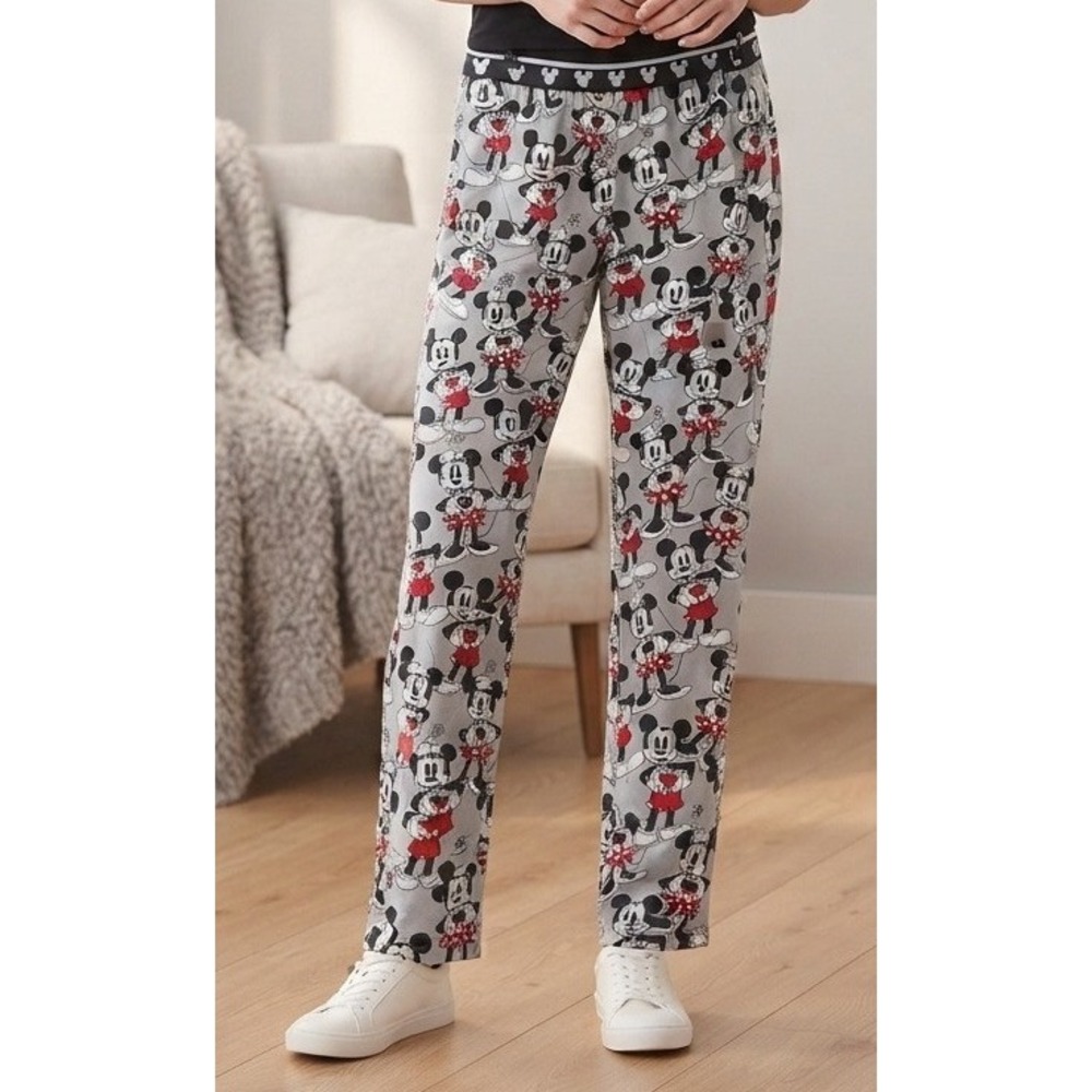 Disney 100 Mickey Mouse Sleep Pants Women's Large Soft Silver Pockets Lounge NEW